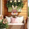 Wooden Easter Decoration Door Wreath for Front Door Sign Wall Signs Rabbit Spring Decoration, Hollow Bunny Sign Flower Egg Welcome Hanging for Home