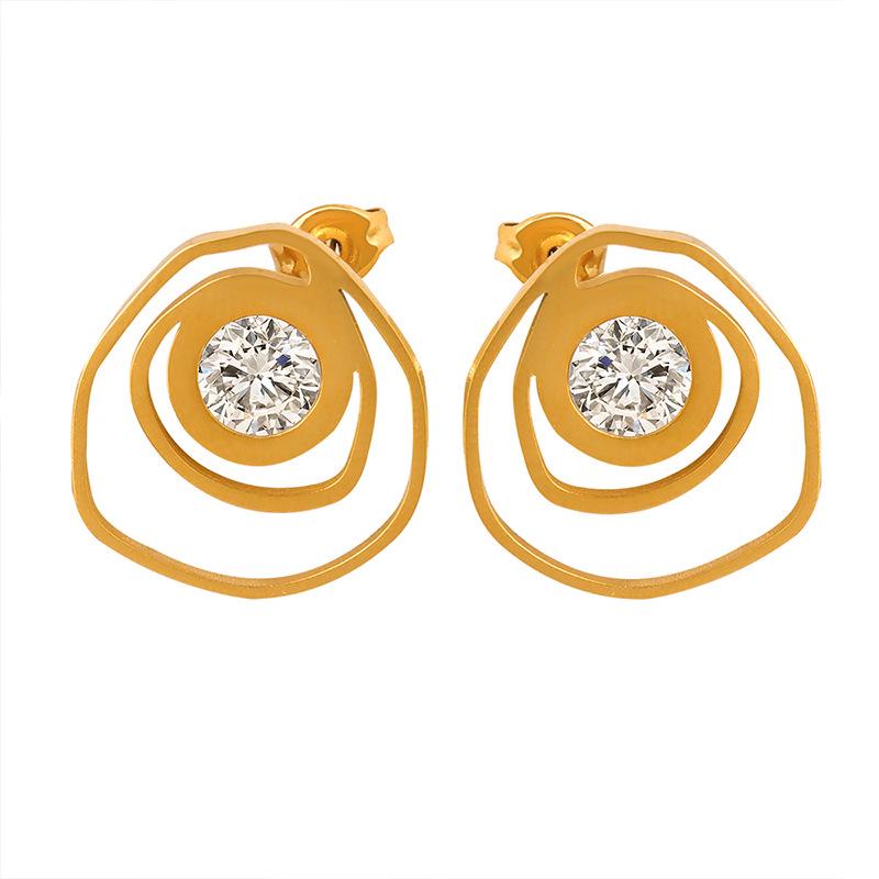 Niche French Geometric Rose Zirconia Hoop Earrings - Colorfast Titanium & Stainless Steel Jewelry for Women