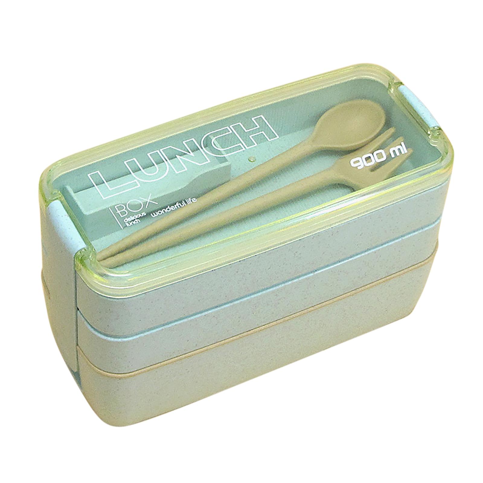 900ml 3-layer Lunch Box Microwavable Wheat Straw Bento Box Sealed Food Container зелёный