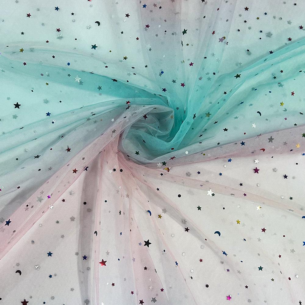 150x90cm Rainbow Organza Tissu Tulle Fabric Glittering for Sewing Children's Dress Star Mesh Fabric DIY Background Decoration