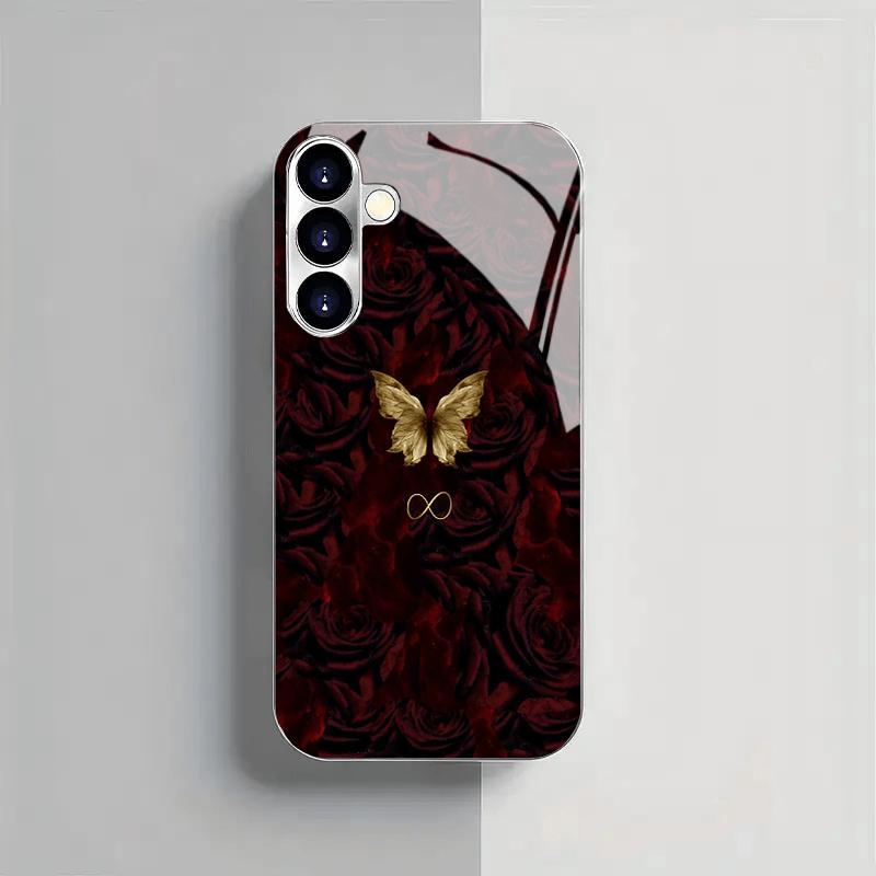 Elegant Dark Rose phone case s26 ultra case glass mobile phones for Samsung Galaxy S26 S25 S24 S23 S22 FE Ultra Plus
