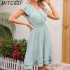 BITCED Women's Spring/Summer Waist-Defining V-Neck Dress Vacation Casual Short-Sleeve Slimming Dress