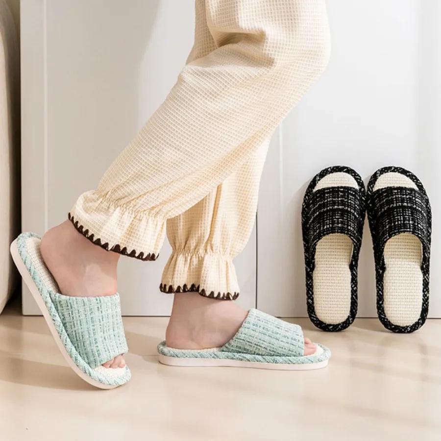 Fashion Linen Slippers For Men's Home Indoor Soft Soled Quiet And Non Slip All Season Household Cotton And Linen Slippers