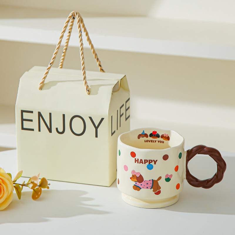 Creative cute cartoon sausage cup ceramic cup high value mug couple cup household drinking cup