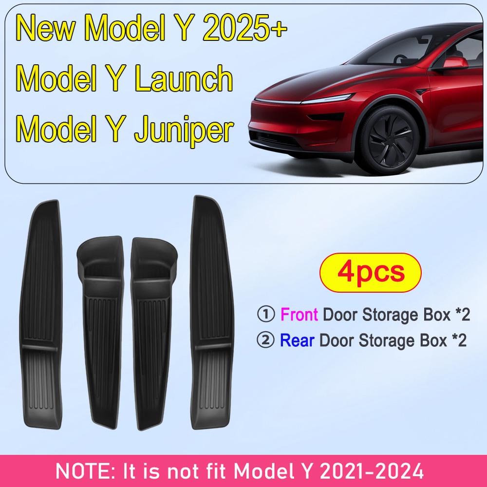 For 2025 2026 Tesla Model 3 Model Y Juniper Door Side Storage Box Car Front Rear Door Organizer Tray Insert Interior Accessories