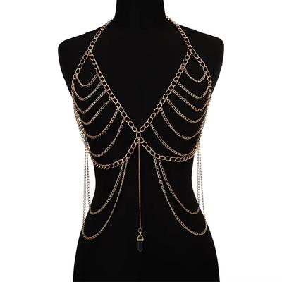 Body Chain For Women Quartz Crystal Stone Chain Bra Metal Body Harness Top Sexy Accessories Jewelry