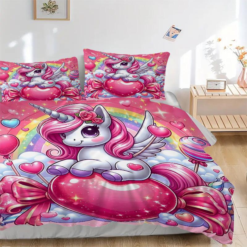 Unicorn Fantasy Heart Print 3Pcs Bedding Setduvet Cover With 2 Bedropillowcase Home Birthday Gift