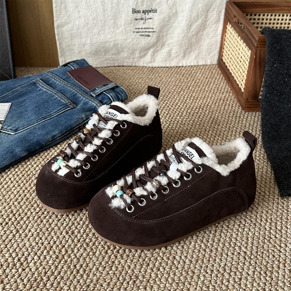 Winter New Retro Casual Velvet Board Shoes Wear Lazy Cotton Shoes with One Pedal and Round Head Versatile Shoes