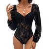 Autumn Women's Lace Splicing Long Sleeve Solid Bodysuit