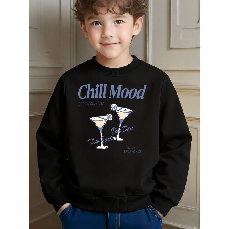 Casual Trendy Printed Crew Neck Sweatshirt for Kids Daily School Leisure And Comfortable Wear