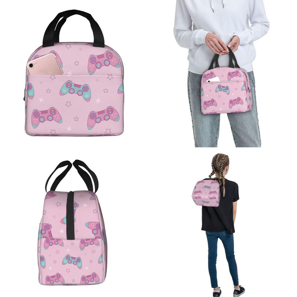 Cartoon Game Console Pattern Insulated Lunch Bags Large Reusable Thermal Bag Lunch Box Tote College Outdoor Food Storage Bags
