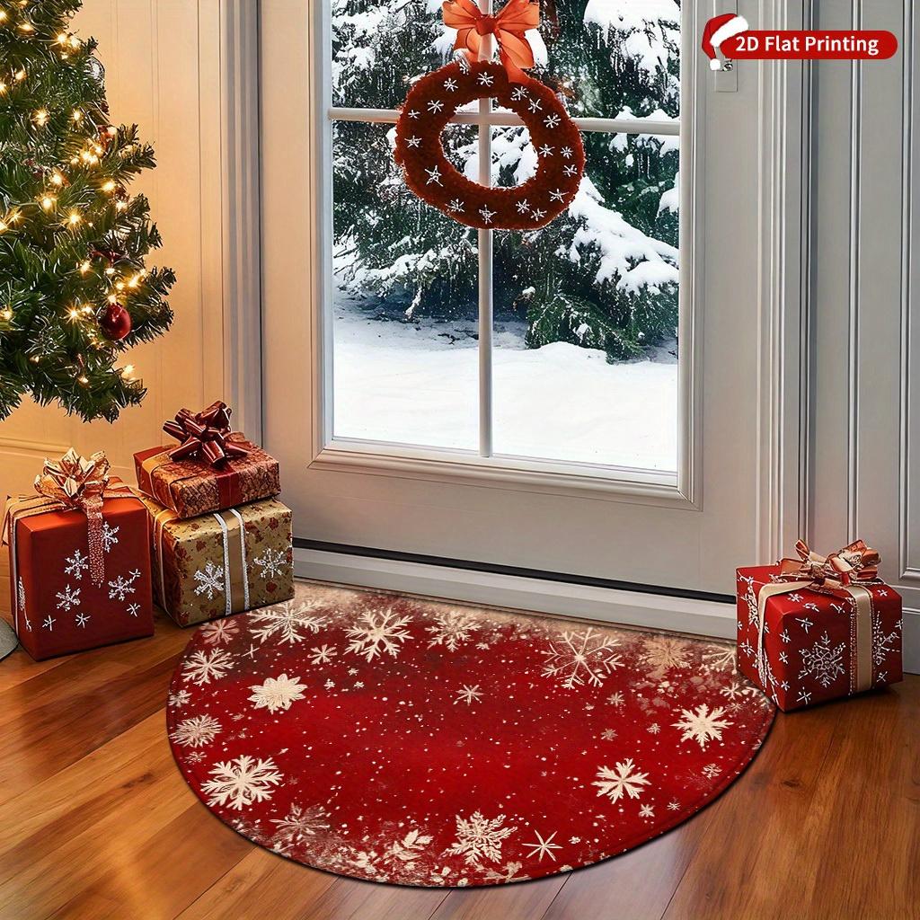 1Pcs Snowflake Winter Semi Circle Welcome Doormat Non-Slip for Outdoor Patio Porch Kitchen Bathroom Entryway Floor Mat