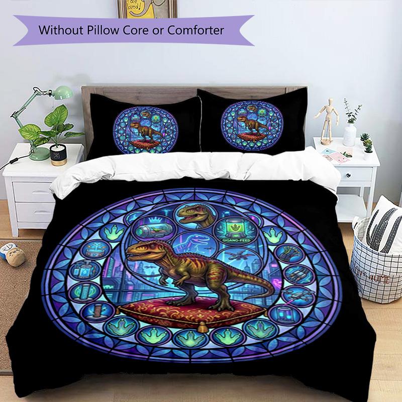 Glass Dinosaur Fantasy Pattern Bedding,Quilt Set Quilt Cover Pillowcase Home Birthday Gift (1 * Duvet Cover + 2 * Pillowcase, Without Core)