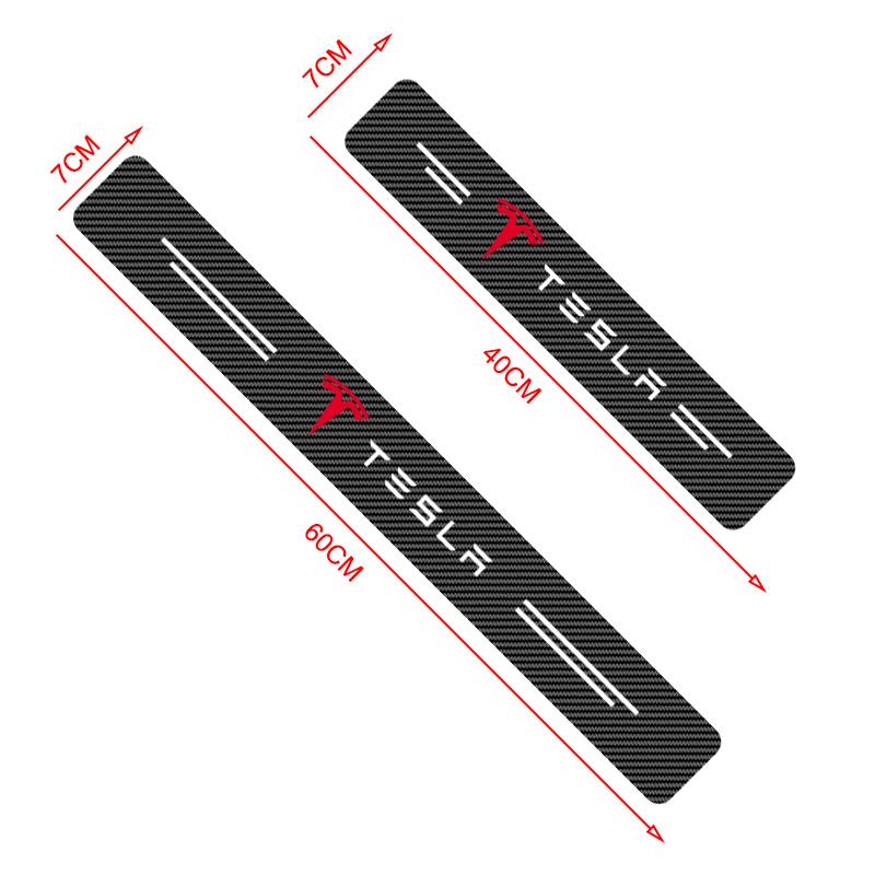 4Pcs Carbon Fiber Car Doorsill Stickers Protect Film Auto Styling For Tesla Model 3 S X Y Style Roadster Invader Coil Mod WYE K80
