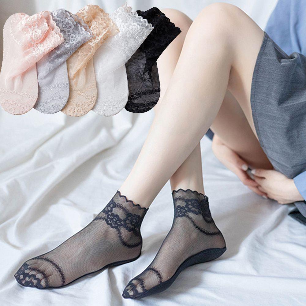 Women Anti skid Liner Summer Lace Socks Cotton Hosiery Boat Socks Low Cut