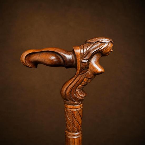 Mermaid Walking Stick, Hand Carved Wooden Mermaid Cane, Nautical Walking Cane, Ocean Inspired Wood Stick, Gentleman Cane, Unique Gift