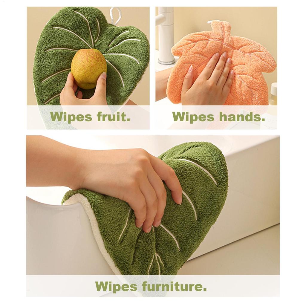 Hand Towels  Leaf Absorbent Hand Towel Plant Pattern Hanging Towel Kitchen Bathroom Handkerchief Cleaning Cloth Hanging Towel
