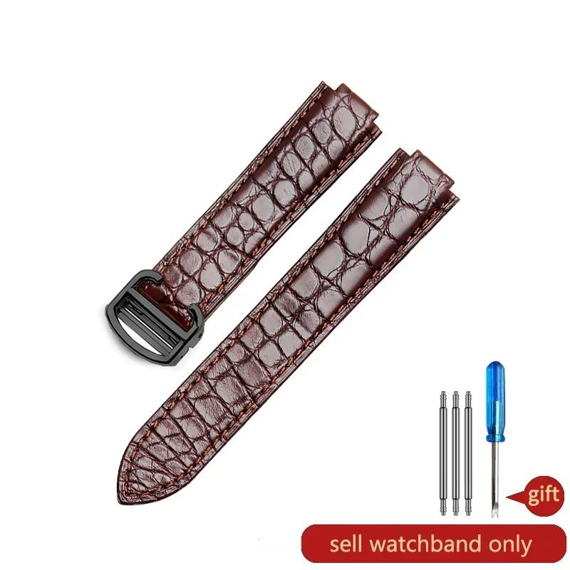 Pulseira de Couro Genuíno para Relógio Cartier Balloon Blue De Series Impermeável Exquisita de Couro de Crocodilo Interface Convexa Pulseira de Relógio
