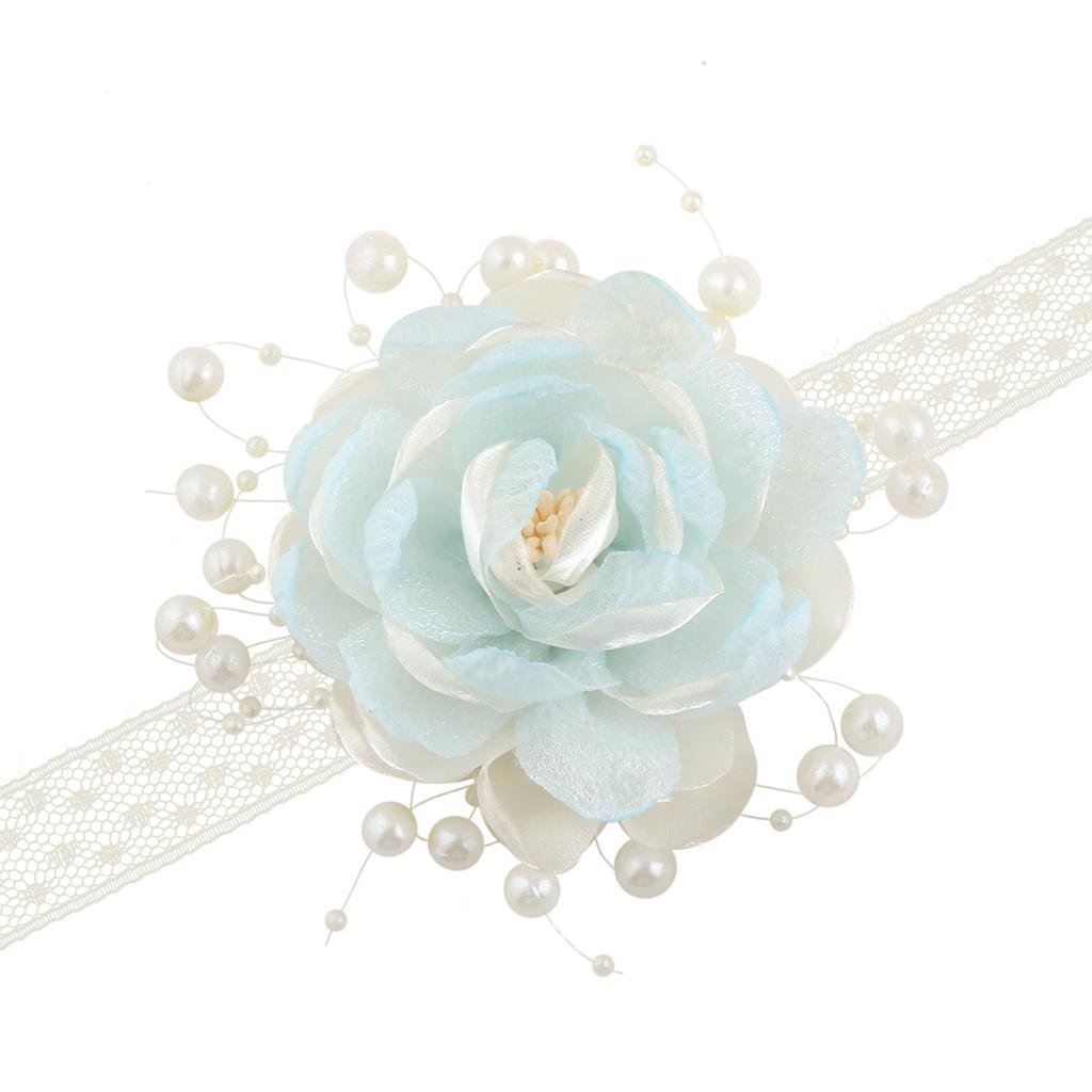 Organza Pearls Wrist Flower Decoration Wrist Corsage Lace Ribbon Wristband Jewelry For Bridal Shower Wedding Ceremony
