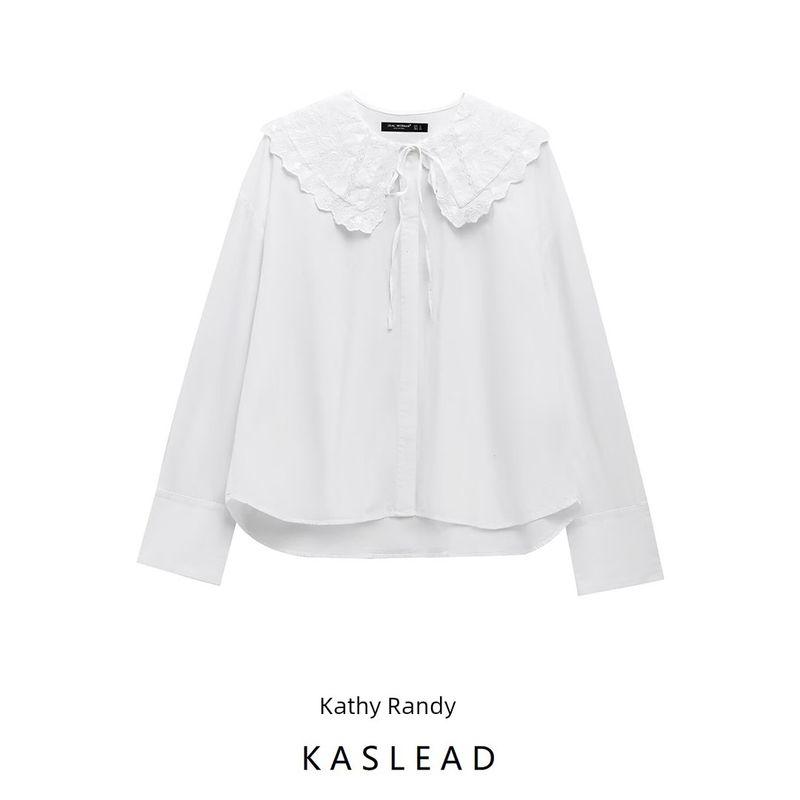 Kaslead New Arrival Women's Fashion Style Fashion Small Round Lapel Poplin Comfortable Long Sleeve Shirt 0881001