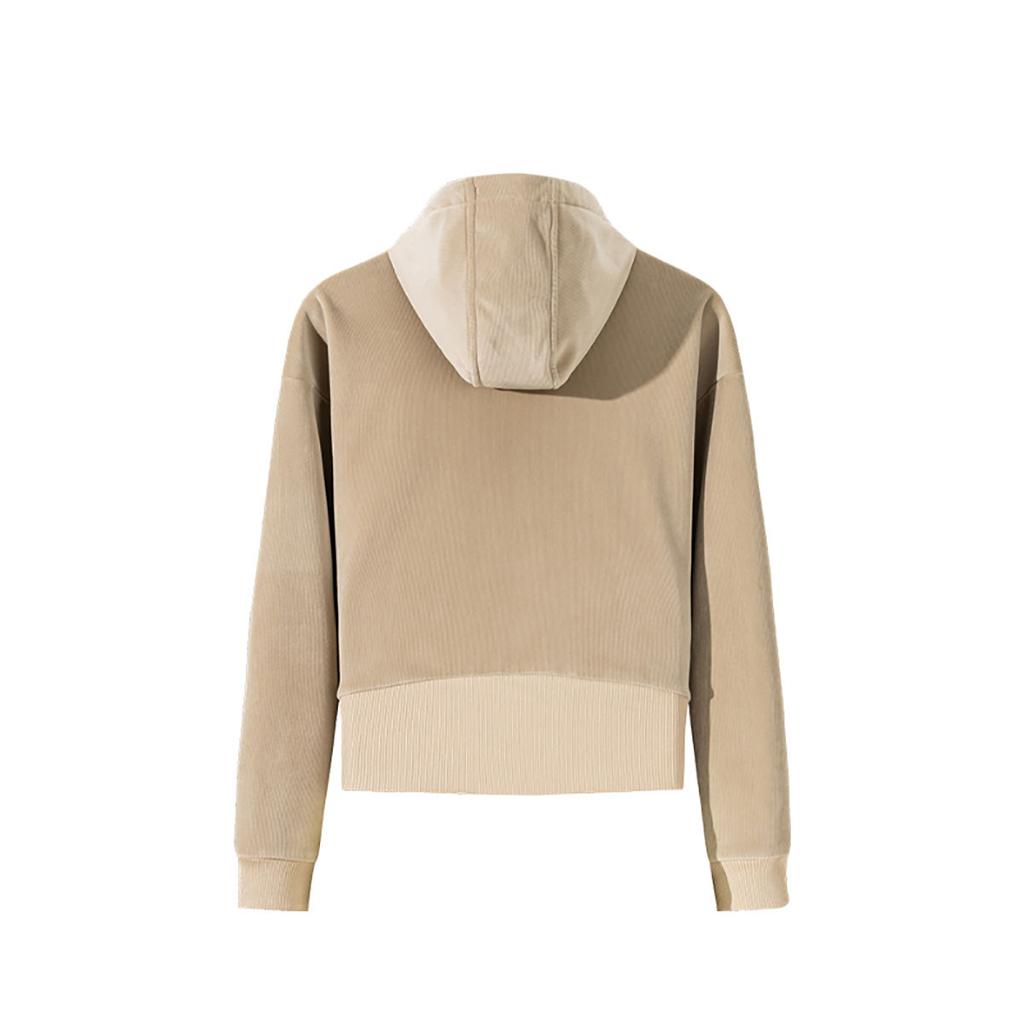 Anta Training Series Solid Color Zipper Hooded Comfortable Breathable Fleece Thick Warm Jacket Women jackets Walnut-Khaki 162447726N-1