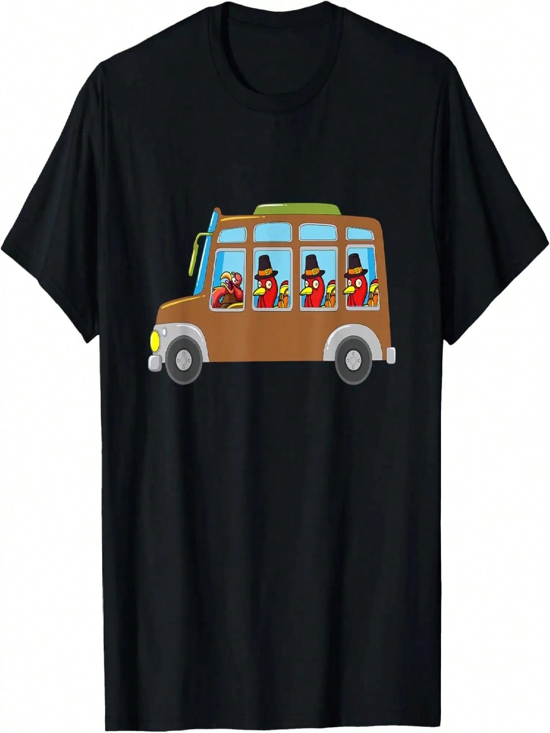 Turkey Riding School Bus Thanksgiving Day Funny Fall Autumn T-Shirt S разноцветный