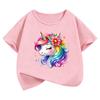 Fashion Horse with Rainbow Design T-Shirt Printed T Shirt Girls' Summer Clothes Short Sleeve Tops T-Shirts Cute Girls Clothing