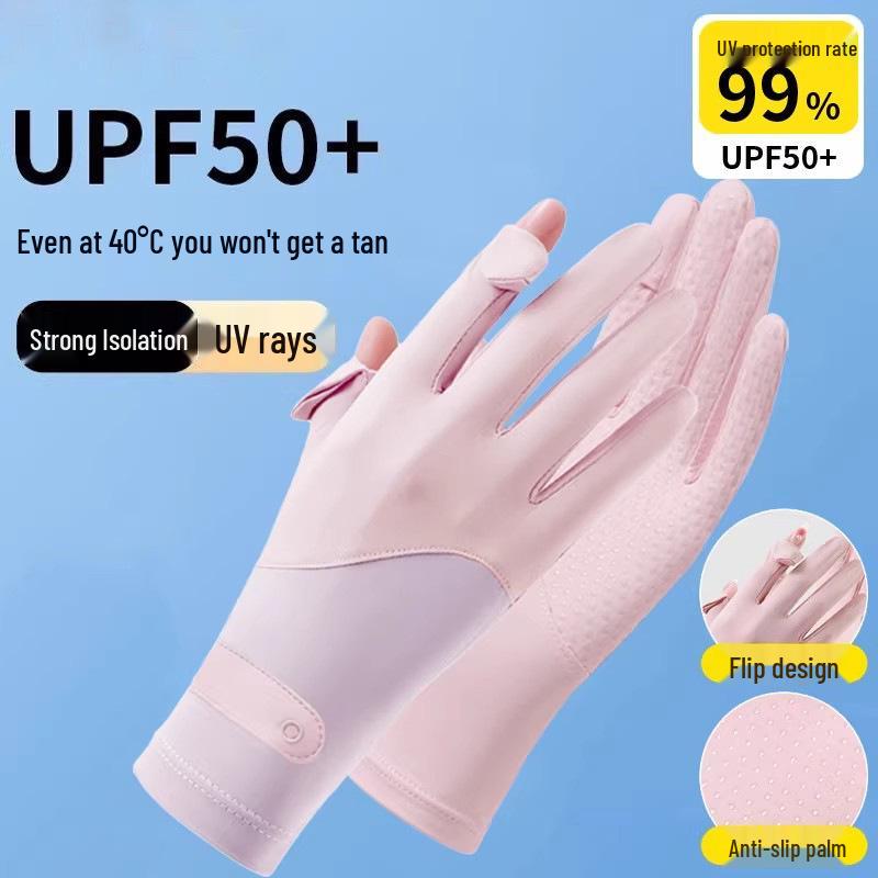 Ice Silk Breathable UV Protection Gloves, Unisex, Spring/Summer, Lightweight, Non-Slip, Touchscreen-Friendly, Two-Fingerless, Ideal for Cycling