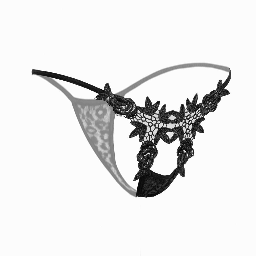 Low Waist Lace Embroidered Women's G-String Panties Open Crotch Thong Underwear Sexy Lingerie Intimate Apparel for Daily Wear
