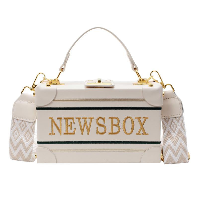 

Bag women s bag 2025 new European and American fashion embroidery thread letter portable box bag wide shoulder strap crossbody box bag tide белый