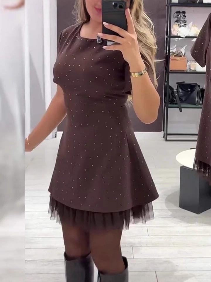2025 Rhinestone Mesh Pleated Dress - Spring/Summer European Collection