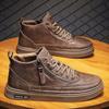 Men's High Top Casual Black Martin Boots for Spring and Autumn - Trendy All-Match Sports and Work Shoes.