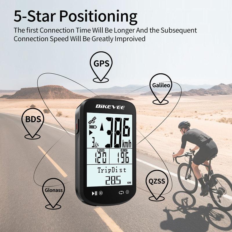 Neuester 2,6" 5,4 Bluetooth ANT+ Kabelloser GPS Fahrradcomputer Smartes Cycling Kilometerzähler Tacho Tracker mit Trittfrequenz-Geschwindigkeitssensor