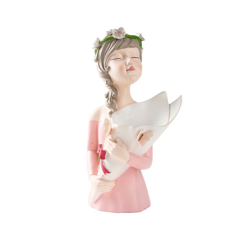 Nordic Girl Flower Arrangement Decorative Vase Ornaments Unique Home Storage Living Room Work Tabletop Resin Crafts