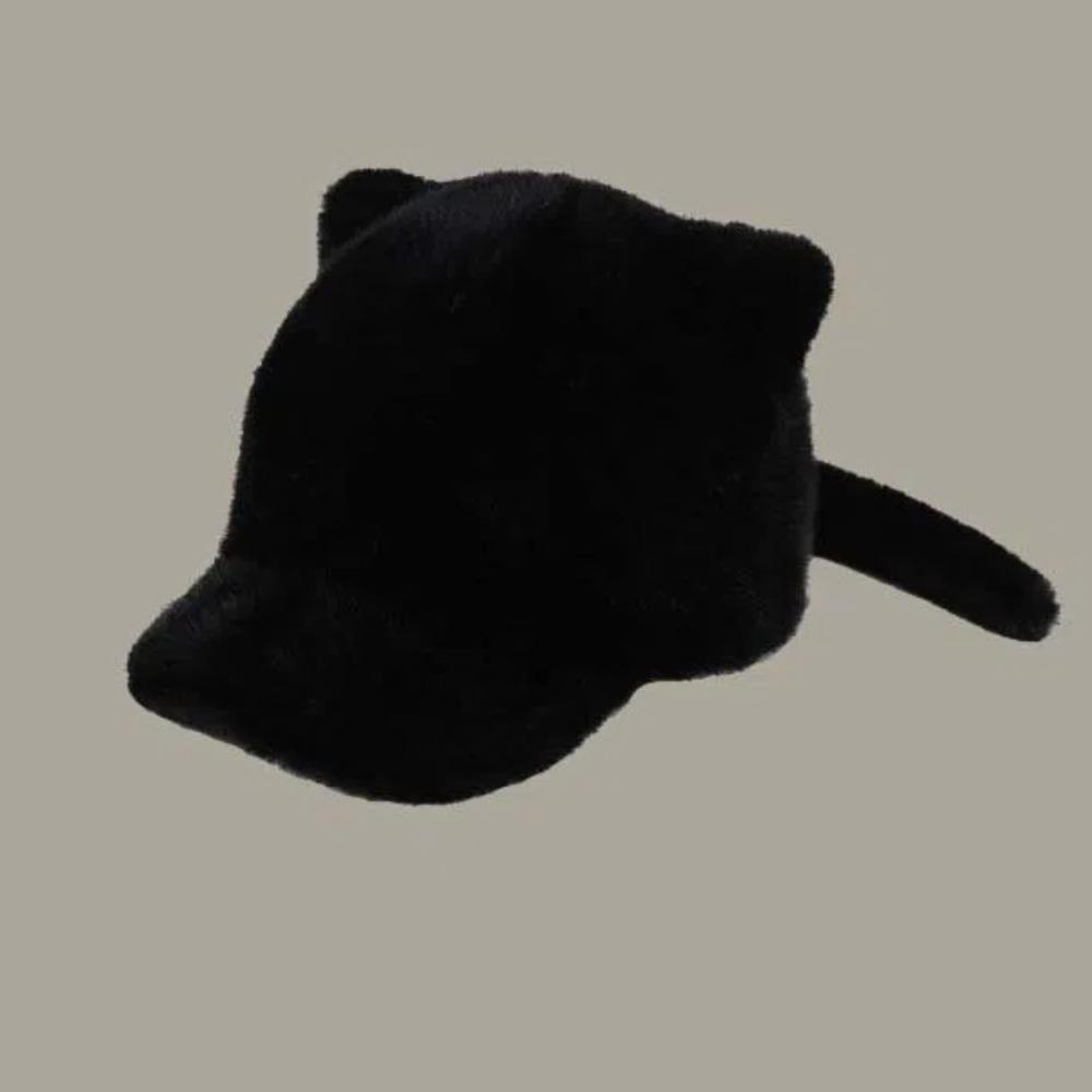 Cosplay Cat Ear Plush Hat Lovely Tail Peaked Cap Fashion Black Cat Baseball Cap  Autumn
