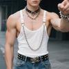 Men Low Cut Strap Sleeveless Chain Semi-Sheer Fitted Tank Tops Camisole