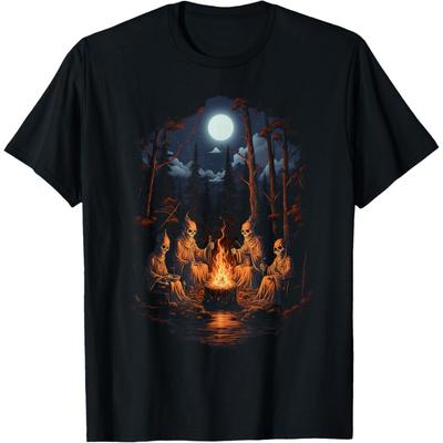 Vintage Geest en Skelet bij Vuur Kamperen Gothic Halloween T-shirt(2)