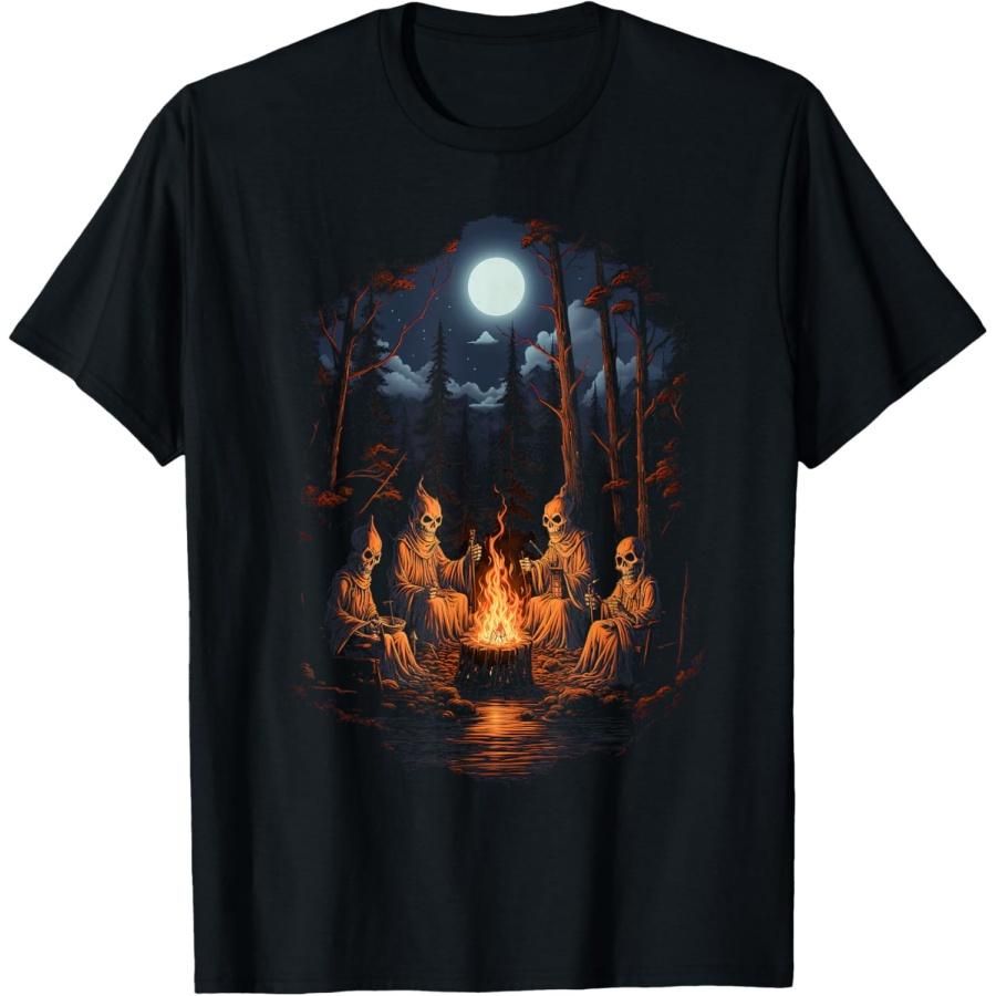 

Vintage Ghost and Skeleton by Fire Camping Gothic Halloween T-Shirt(2) XXXXXL чёрный