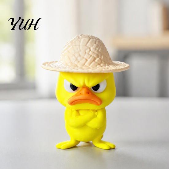 Decorative Mini Figurines for Home 4Pcs 3D Printed Angry Duck Figurines, Grumpy with Straw Hat, Unique Desk Decor Coworkers Cute Cross-Arms