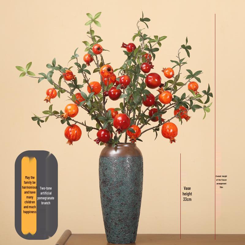 Artificial Pomegranate Persimmon Branch: Red Berry Fruit for Living Room or Entrance Hall Decoration - Chinese Style