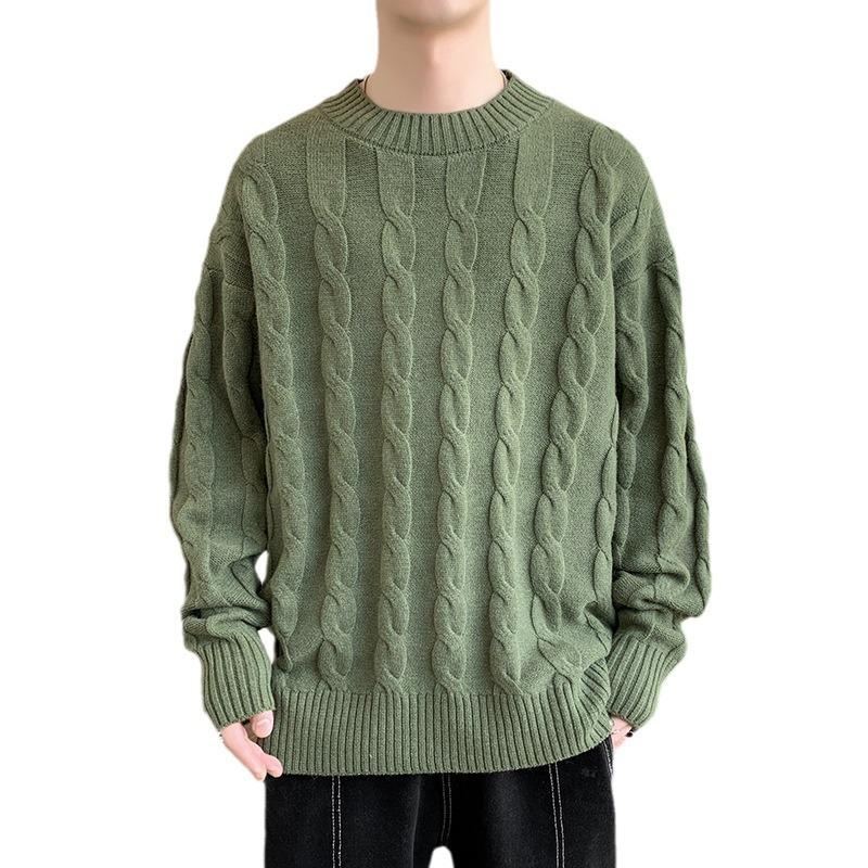Herbst- und Winter Zopfmuster Pullover Herren Herbst- und Winter Innen mit Rundhals Unterziehstrickpullover Herren Langarm Faden