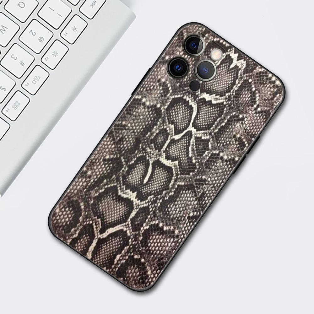 Pink Leather Snake Pattern Cell Phone Case For iPhone 11 13 7 8 Plus XR 12 Pro Max X 6 6s XS 12 Mini 5 SE Cover Black Soft Coque