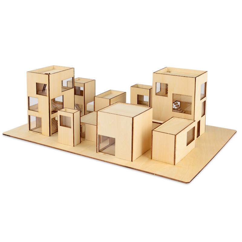 1:100 Japanese Architecture Model Kit Wooden Miniature Prefab House Building Set Modular Assembly Craft Project белый