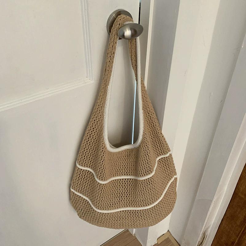 Spring Summer Woven Tote Bag Dopamine Color Shoulder & Underarm Bag Trendy Casual Beach Hollow Out Handbags
