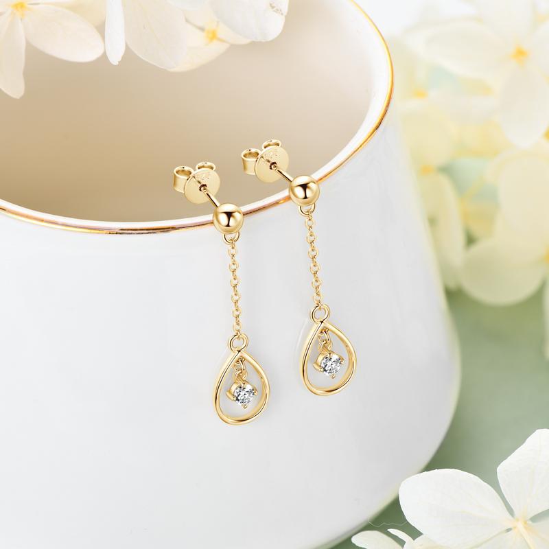 Exquisite Tassel Chain Pendant 925 Sterling Silver Round Cut 3mm Moissanite Waterdrop Dangle Earring for Women