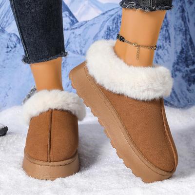 Dicke Sohle Fellige Schneestiefel Damen 2025 Winter Weiche Klobige Plateau Flauschiges Fell Stiefeletten Warm Kurzer Plüsch Wildleder Freizeitschuhe