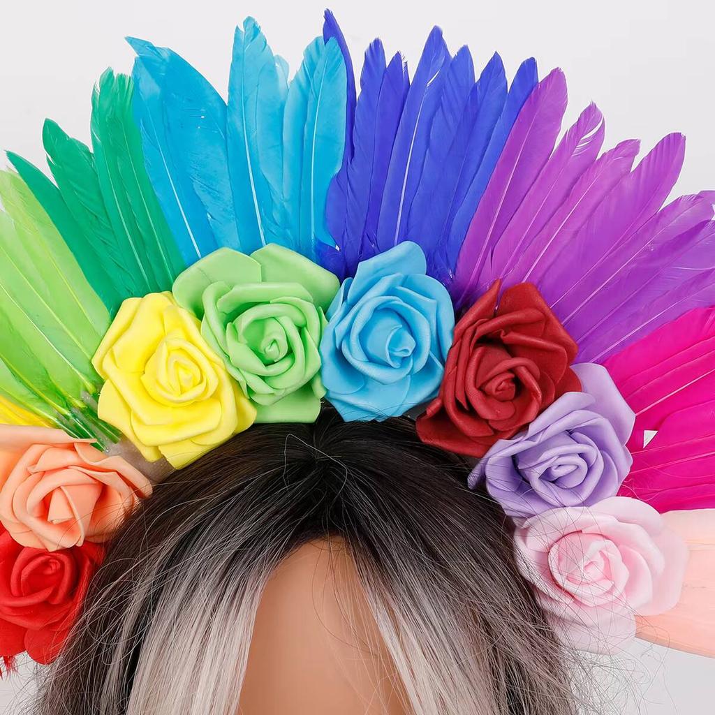 Handgefertigte weiche Feder Kopfschmuck Karneval Halloween Blumiges Stirnband Rose Angepasste Farbe Benutzerdefinierte Größe Hochzeitsgeschenke Partys