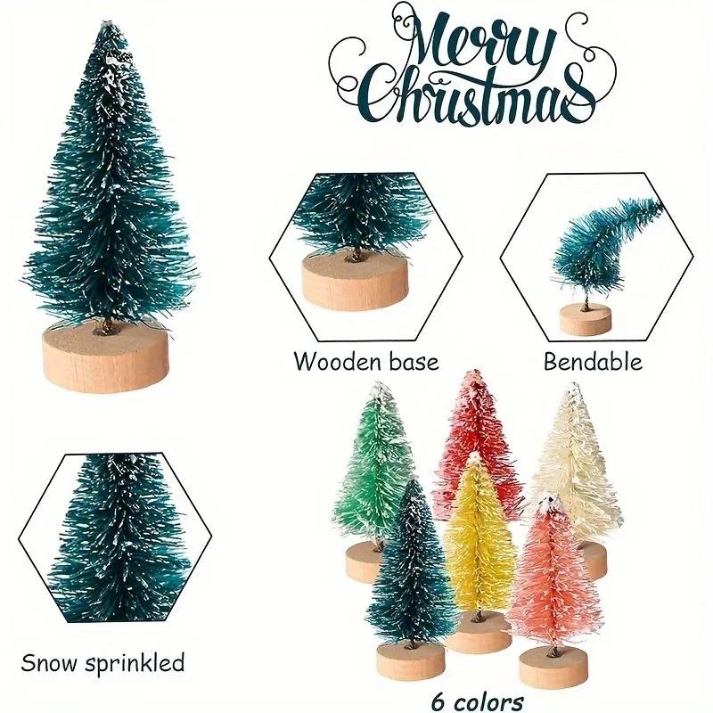 Blue Green Mini Christmas Tree with Jute Fiber Snow and Pinecones for Desk Top Decoration Small Holiday Tree for Home Décor
