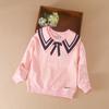 Children Turn-down Collar Preppy Style Sweatshirt for Girls Spring Autumn Polo Shirt Kids Cotton Autumn Kids Shirt Baby Girls Bow Long Sleeve Clothing