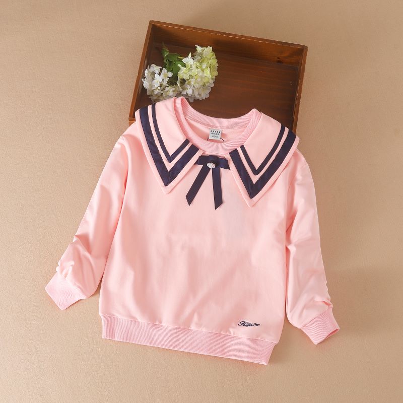 Dětská mikina ve stylu Preppy s límečkem pro dívky Jaro Podzim Polokošile Dětská Bavlna Podzimní Dětská košile Dětská Dívčí mašle Oblečení s dlouhým rukávem